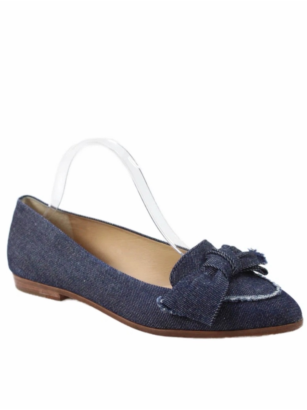 J. Crew Denim Bow Pointed Toe Flats in Dark Blue